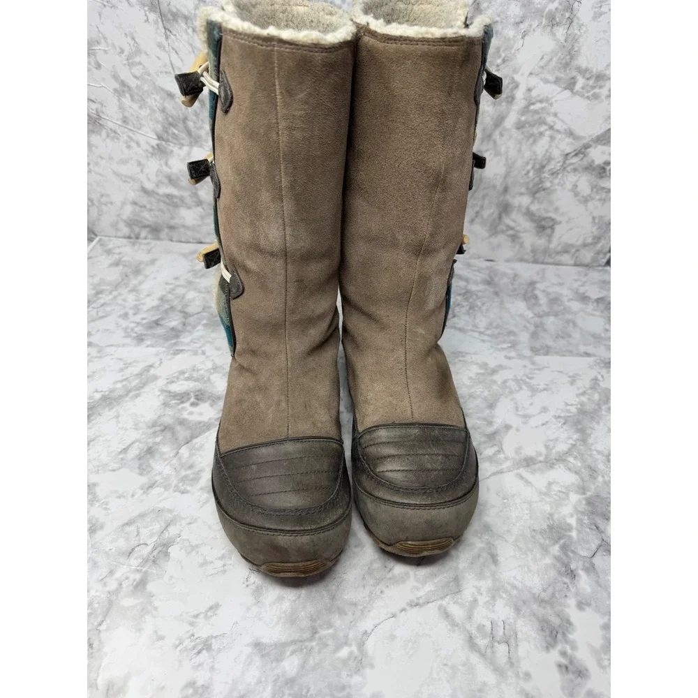 Sorel 🤎Tall Winter Boots Plaid Canvas‎ Suede Toggle Sherpa Lined Boho Western 8
